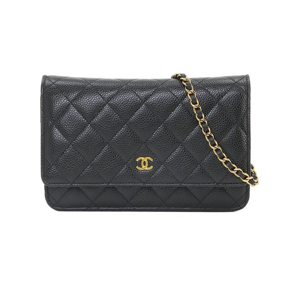 Chanel Matelassé Classic Chain Wallet, Long Caviar Leather, Black, AP0250, Go...